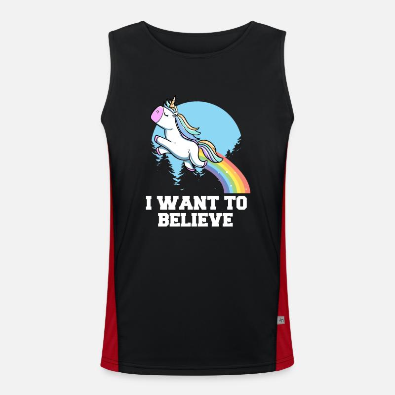 Ich möchte süßes Einhorn mit Regenbogendesign glauben Funktionelles Kontrast-Tank Top für Männer 