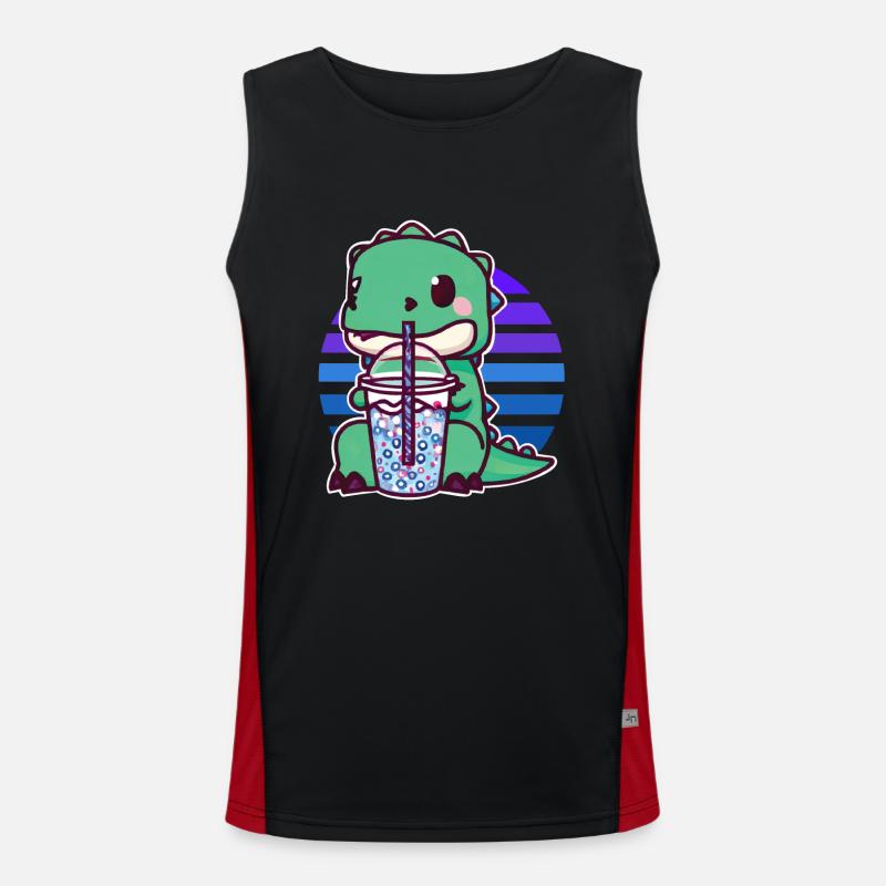 Dinosaur drinks bubble tea - Men's Functional Contrast Tank Top  - black/red