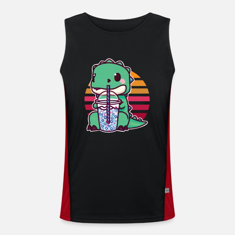 Dinosaur drinks bubble tea - Men's Functional Contrast Tank Top  - black/red