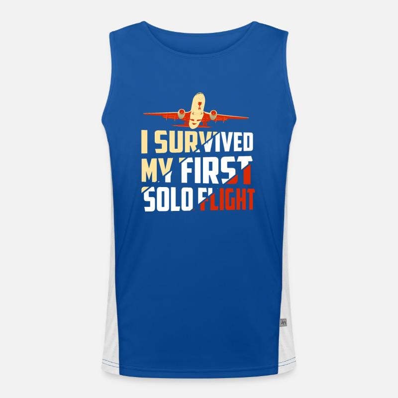 I Survived My First Solo Flight Aviation Funktionelles Kontrast-Tank Top für Männer 