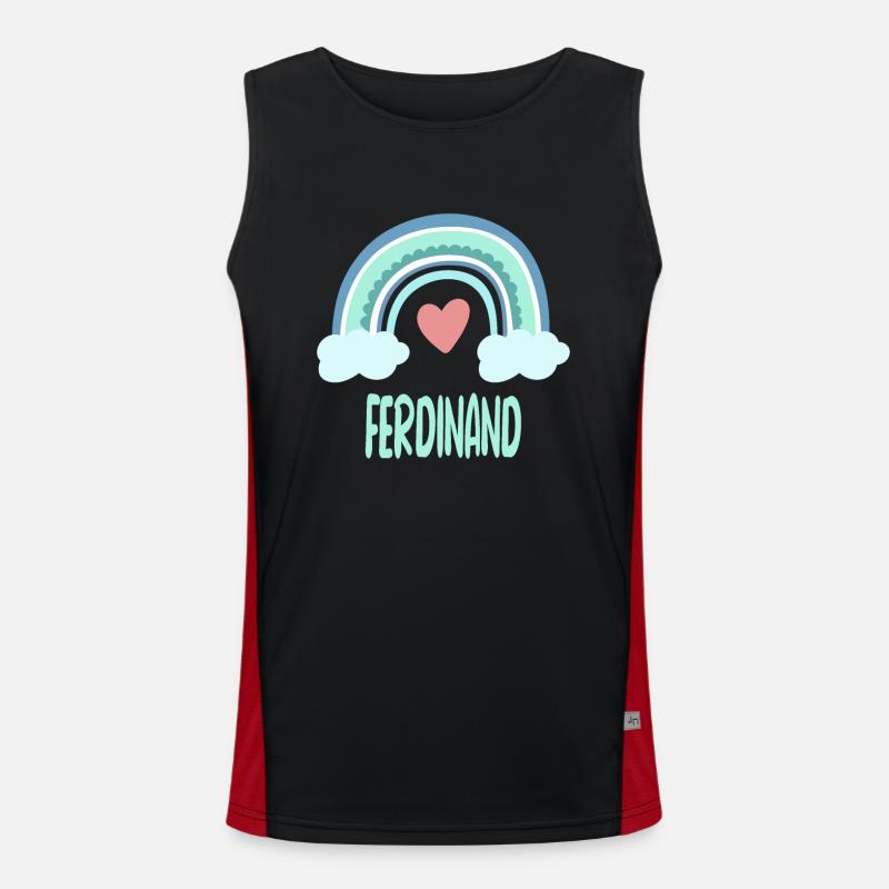 Ferdinand Name Regenbogen Baby Funktionelles Kontrast-Tank Top für Männer 