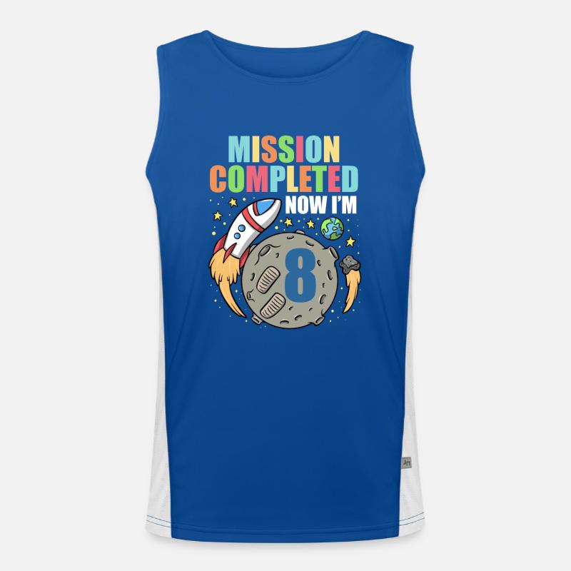 Space Birthday 8 Astronaut Planets Rocket Ship Men's Functional Contrast Tank Top 