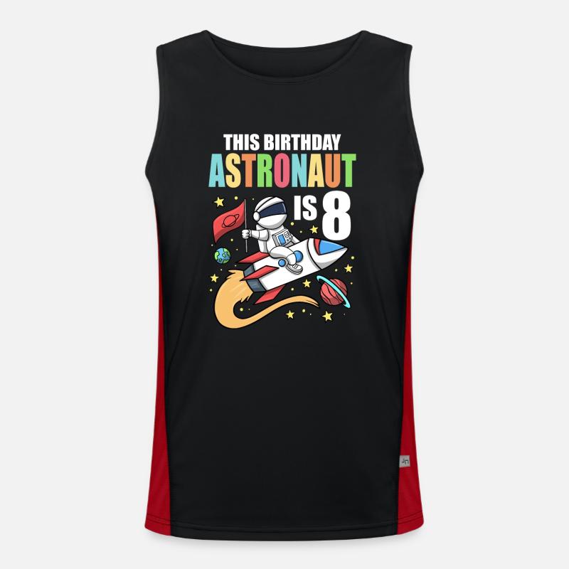 Space Birthday 8 Astronaut Planets Rocket Ship Men's Functional Contrast Tank Top 