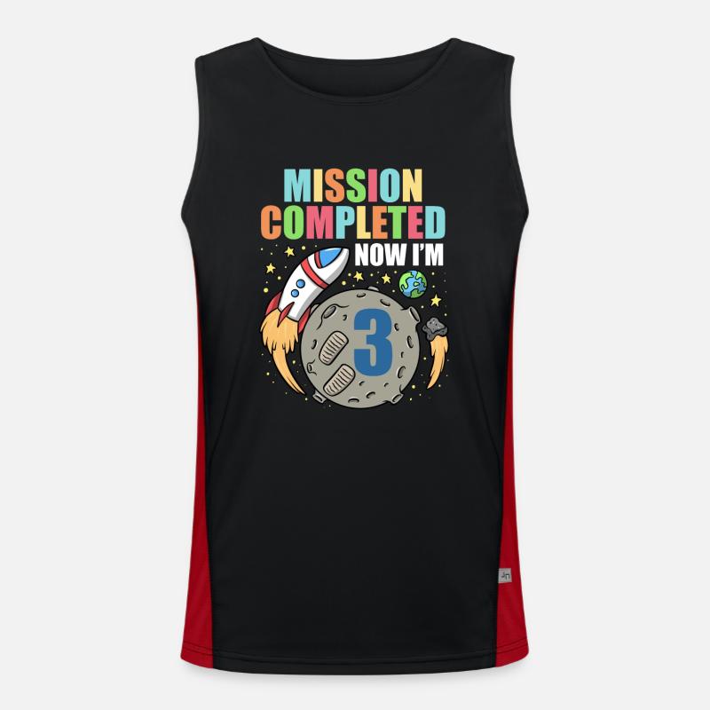 Space Birthday 3 Astronaut Planets Rocket Ship Men's Functional Contrast Tank Top 