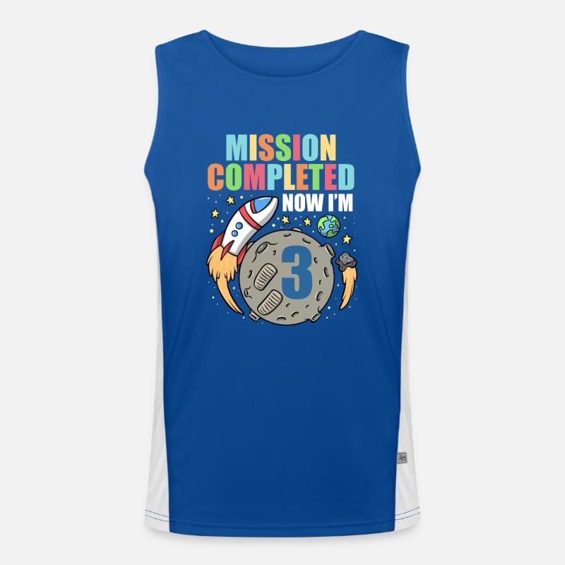 Space Birthday 3 Astronaut Planets Rocket Ship Men's Functional Contrast Tank Top 