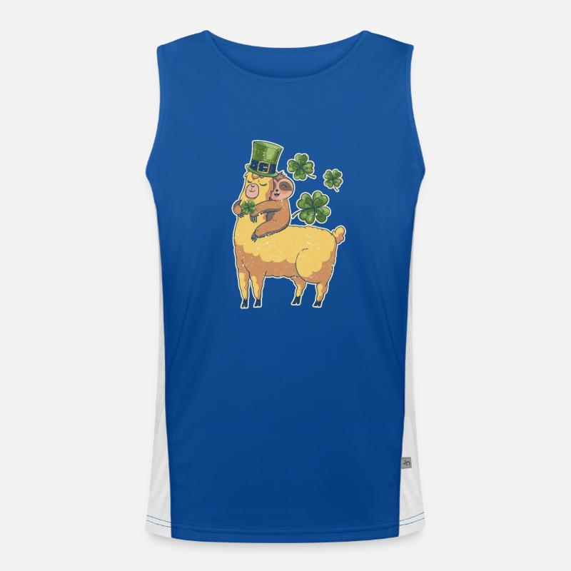 Funny Irish Sloth Llama Clover St Pat Men's Functional Contrast Tank Top 