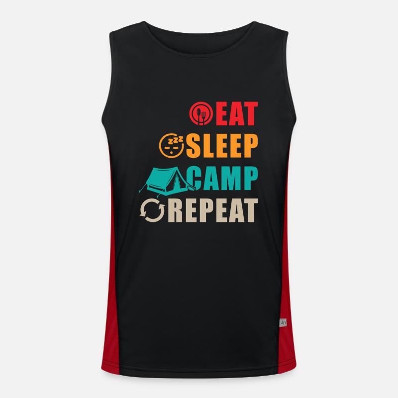 Eat Sleep Camp Repeat Funktionelles Kontrast-Tank Top für Männer 