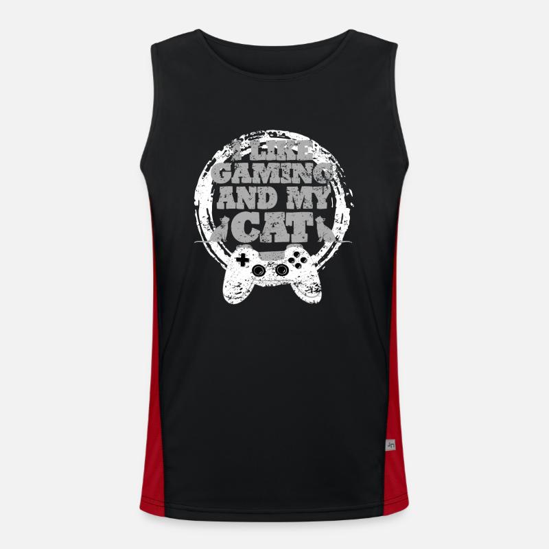 Gaming Katze Cat Geschenkidee Funktionelles Kontrast-Tank Top für Männer 