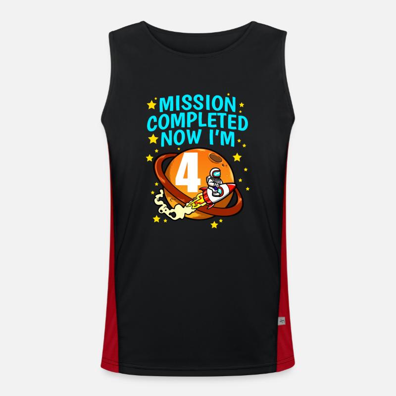 Space Birthday 4 Astronaut Planets Rocket Ship Men's Functional Contrast Tank Top 