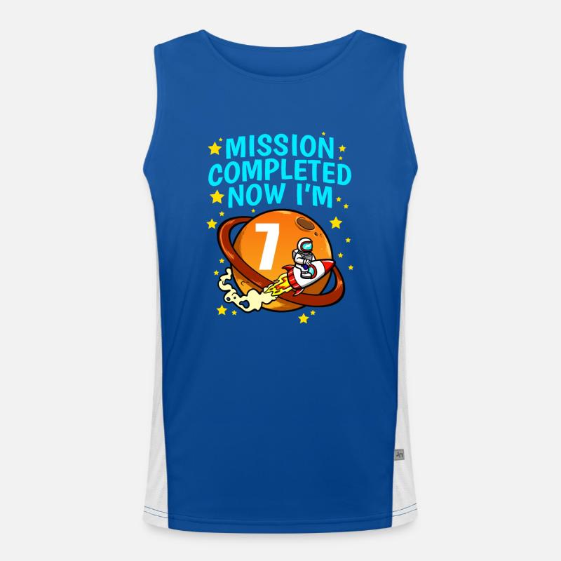 Space Birthday 7 Astronaut Planets Rocket Ship Men's Functional Contrast Tank Top 