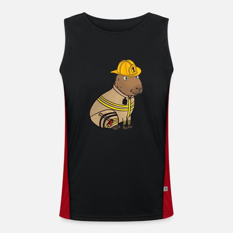 Firefighter Fire Brigade Capybara - Men's Functional Contrast Tank Top  - black/red