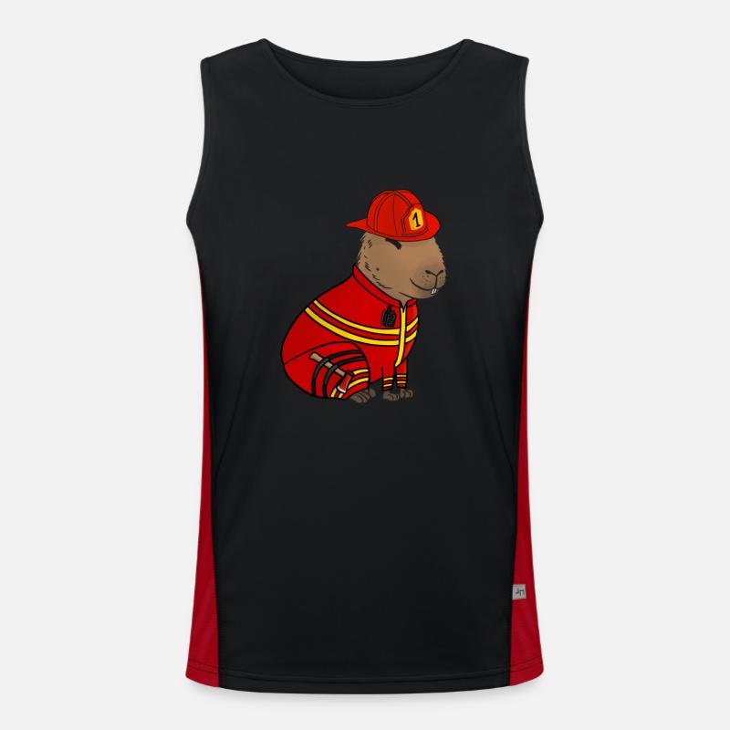 Firefighter Fire Brigade Capybara - Men's Functional Contrast Tank Top  - black/red