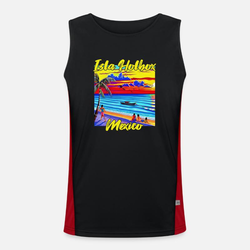 Isla Holbox Mexico - Men's Functional Contrast Tank Top  - black/red