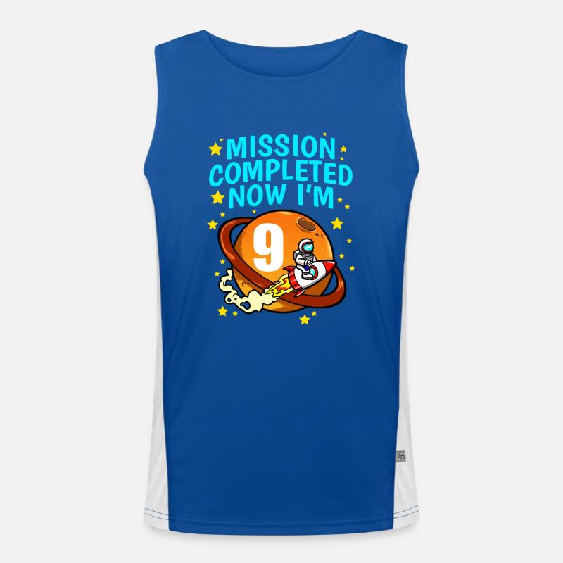 Space Birthday 9 Astronaut Planets Rocket Ship Men's Functional Contrast Tank Top 