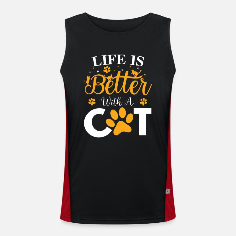 Life Is Better With A Cat Funktionelles Kontrast-Tank Top für Männer 