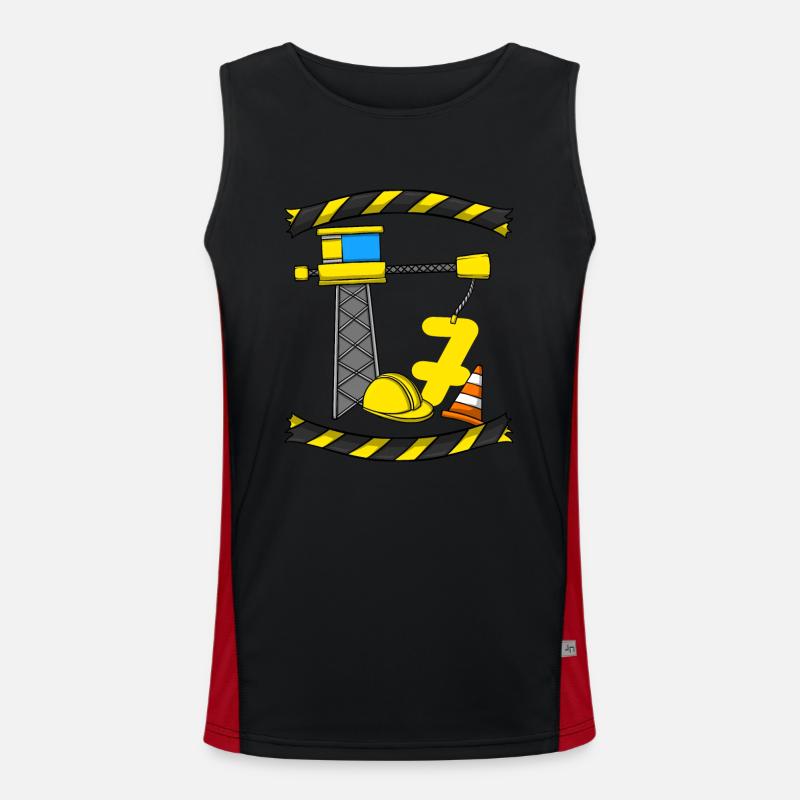 Construction Birthday Crane Worker 7th Birthday Men's Functional Contrast Tank Top 