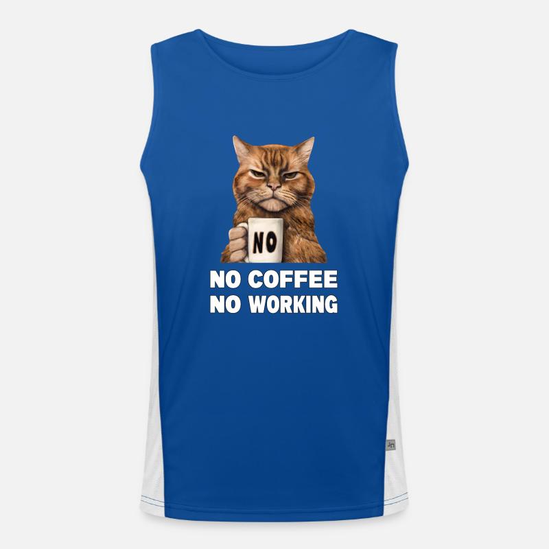 Pas de café pas de travail. Chat grincheux et drôle Débardeur respirant contrasté Homme 