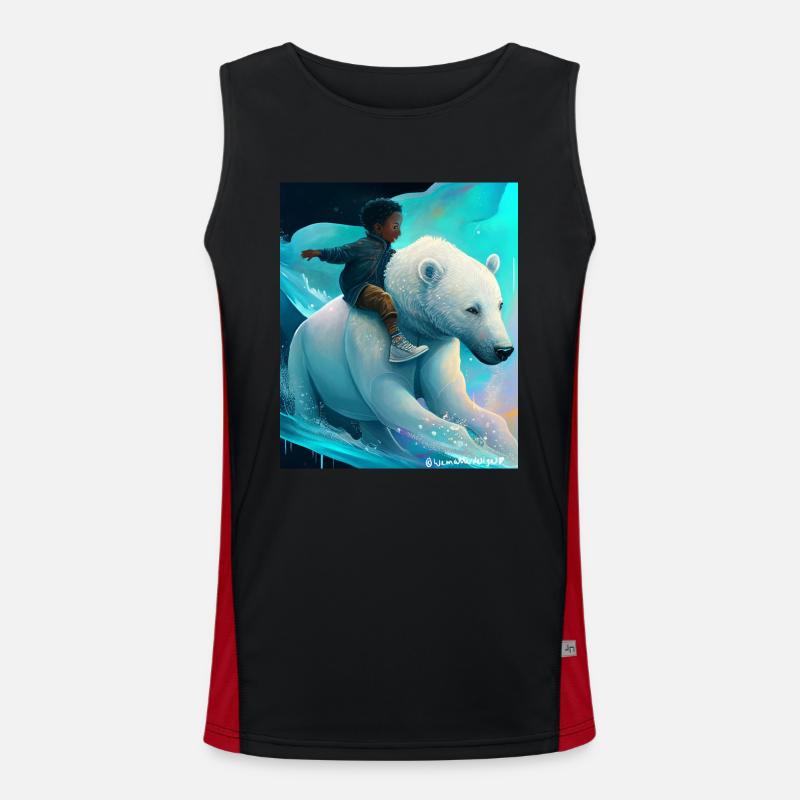 Kind reitet Eisbär Funktionelles Kontrast-Tank Top für Männer 