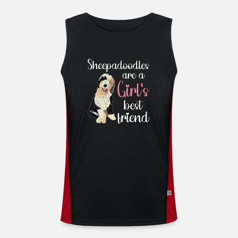 Sheepadoodle Doodle Dog - Men's Functional Contrast Tank Top  - black/red