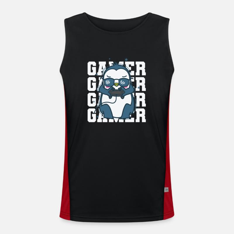 Penguin as a gamer with controller Antarctica Men's Functional Contrast Tank Top 