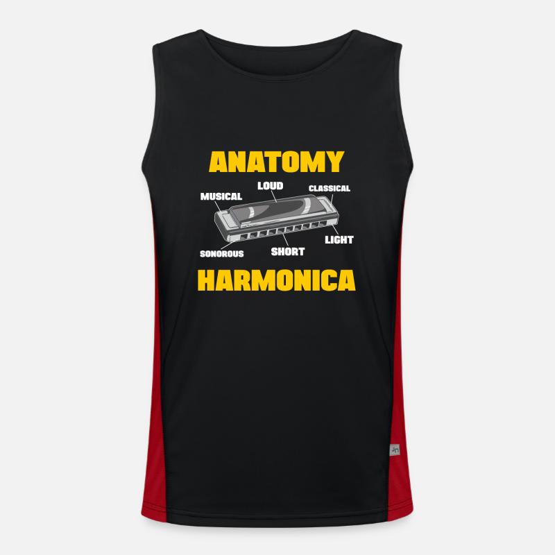 Harpe à bouche Anatomie Harmonica Harmoniciste Cadeau Débardeur respirant contrasté Homme 