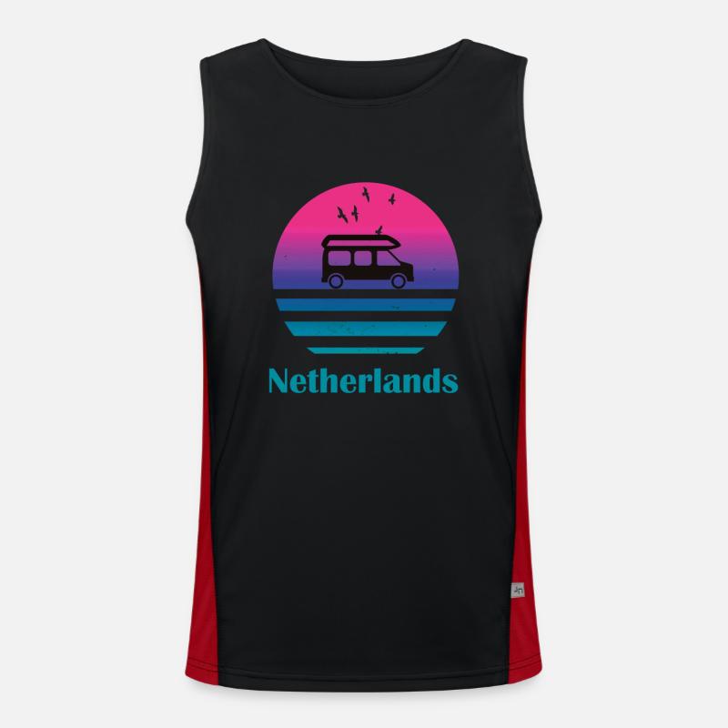 Netherlands Camper Van Retro Sunset Sea Men's Functional Contrast Tank Top 