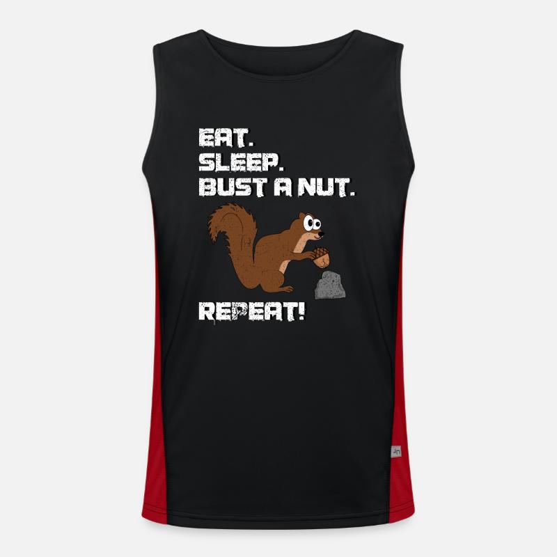 Eat Sleep Bust A Nut Repeat, Squirrel Pun Men's Functional Contrast Tank Top 