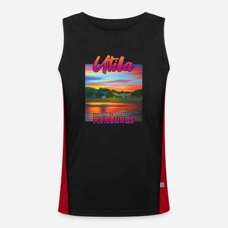 Utila, Honduras Sunset Men's Functional Contrast Tank Top 