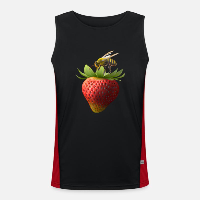 Flying bee with strawberry Men's Functional Contrast Tank Top 