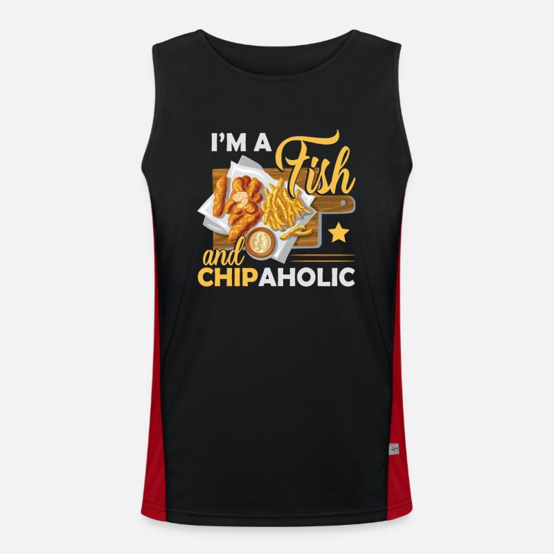 Ich bin ein Fisch und Chipaholic Funktionelles Kontrast-Tank Top für Männer 