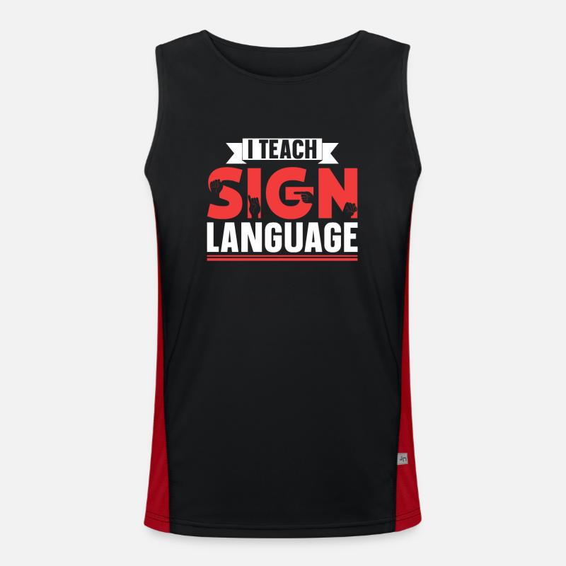 Ich Unterrichte Gebärdensprache Gebärden Awareness Funktionelles Kontrast-Tank Top für Männer 