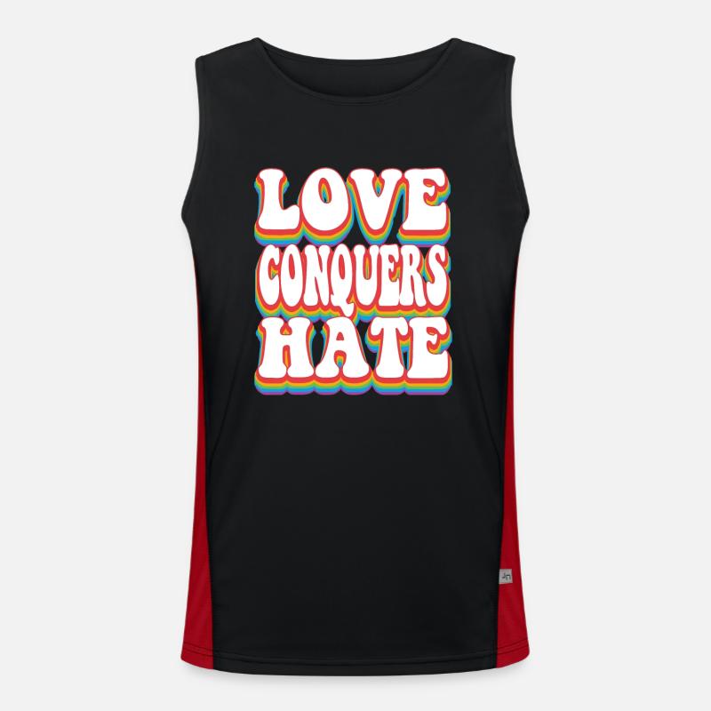Liebe besiegt Hate Pride Regenbogen LGBTQ+ Funktionelles Kontrast-Tank Top für Männer 