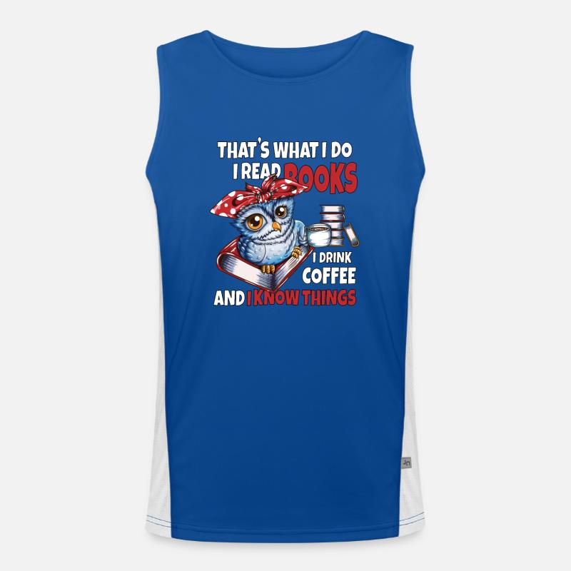 Eule mit heißem Tee Gemütlich ein Buch lesen Funktionelles Kontrast-Tank Top für Männer 