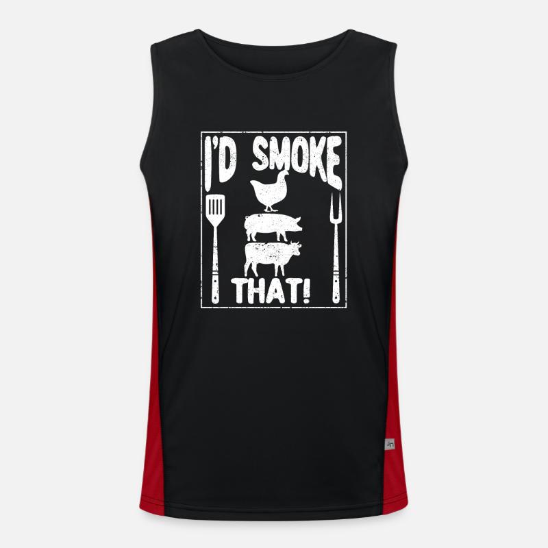 I'd Smoke That Chef Butcher Cook BBQ Cow Beef Fun Men's Functional Contrast Tank Top 