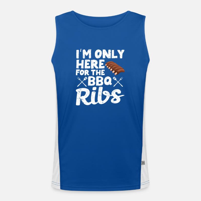 Ich bin nur wegen der BBQ-Rippchen hier Lustiger Funktionelles Kontrast-Tank Top für Männer 