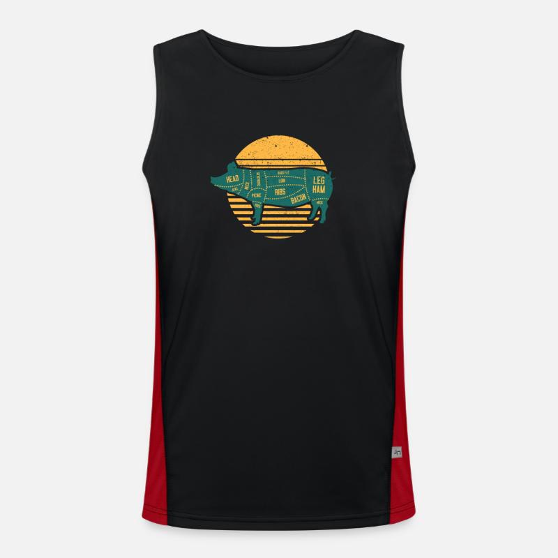 Pulled Pork Pieces of Meat Chef BBQ Grilling Chef Men's Functional Contrast Tank Top 