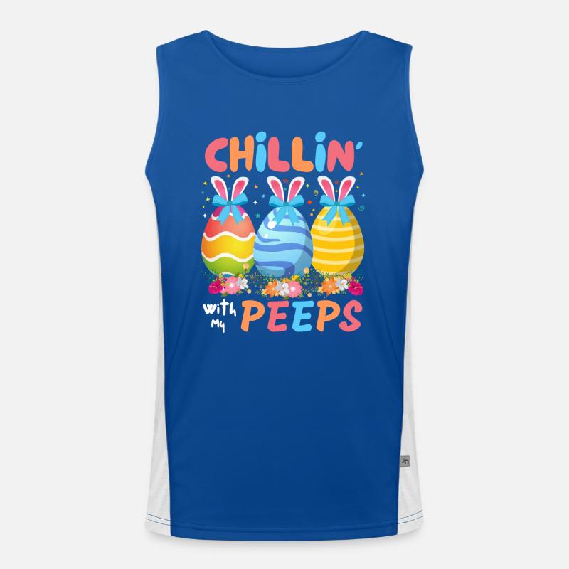 Chillin With My Peeps, Funny Easter Bunny Men's Functional Contrast Tank Top 
