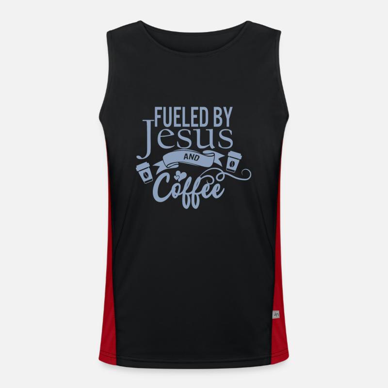 Angetrieben von Jesus und Kaffee Funktionelles Kontrast-Tank Top für Männer 