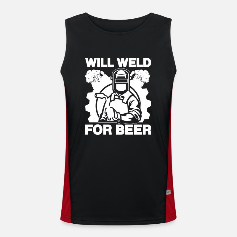 Will Weld For Beer Welding Gift Idea Men's Functional Contrast Tank Top 