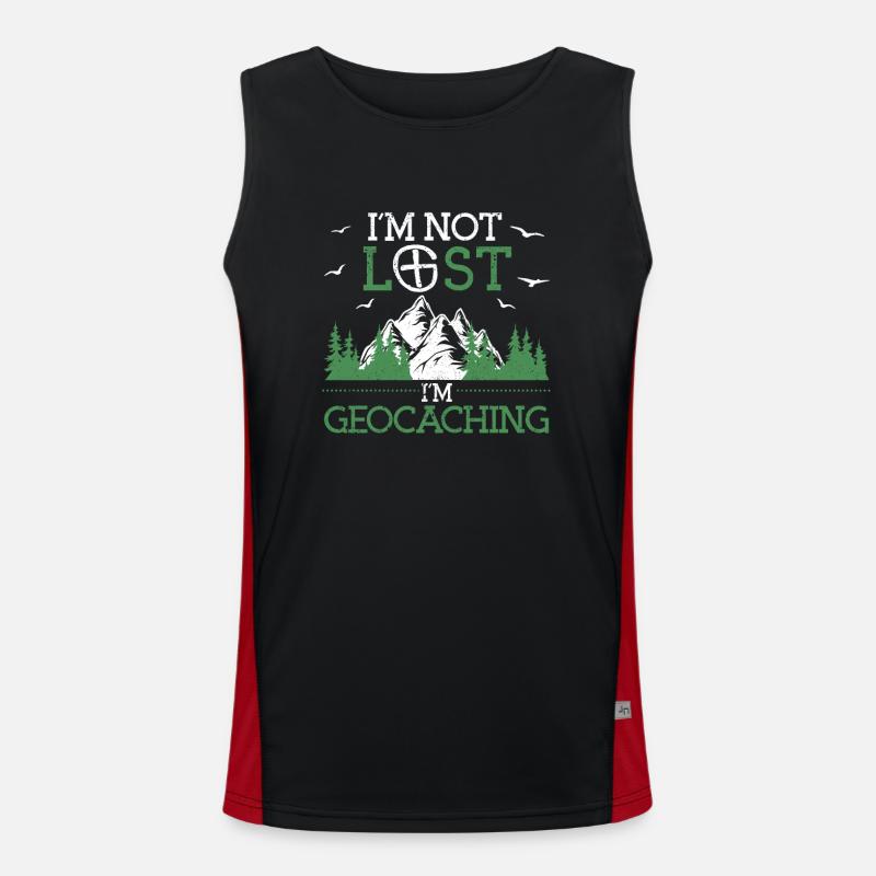 Ich bin nicht verloren ich bin Geocaching Geocache Funktionelles Kontrast-Tank Top für Männer 
