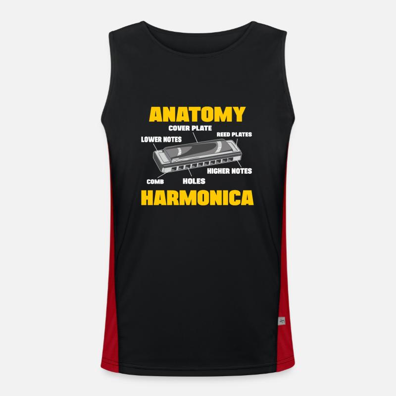 Anatomie Harmonica Harmoniciste Bouche Harpe Idée cadeau Débardeur respirant contrasté Homme 
