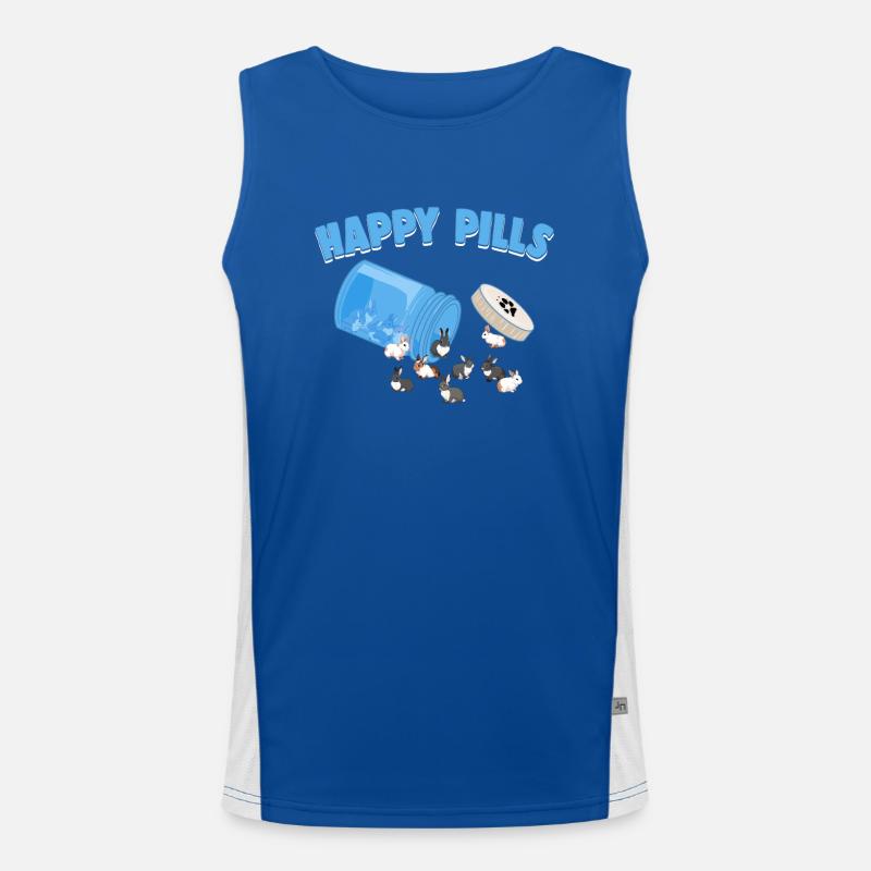 Pilules heureuses Lapin Race Drôle Mignon Rex Lapin Jeu de mots Débardeur respirant contrasté Homme 