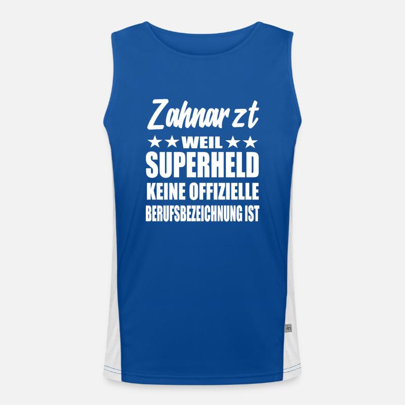 Zahnarzt Superheld Spruch Funktionelles Kontrast-Tank Top für Männer 