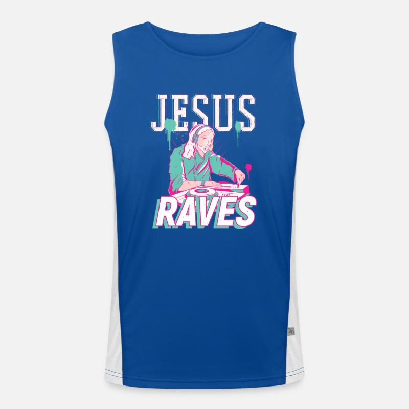 Rave Jesus - Techno DJ Funktionelles Kontrast-Tank Top für Männer 
