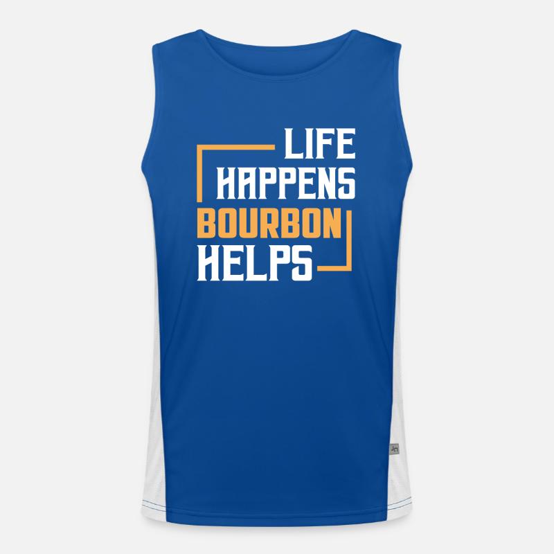 Life Happens Bourbon Helps Whiskey Drinking Funktionelles Kontrast-Tank Top für Männer 