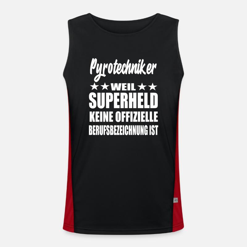 Pyrotechniker Superheld Spruch Funktionelles Kontrast-Tank Top für Männer 