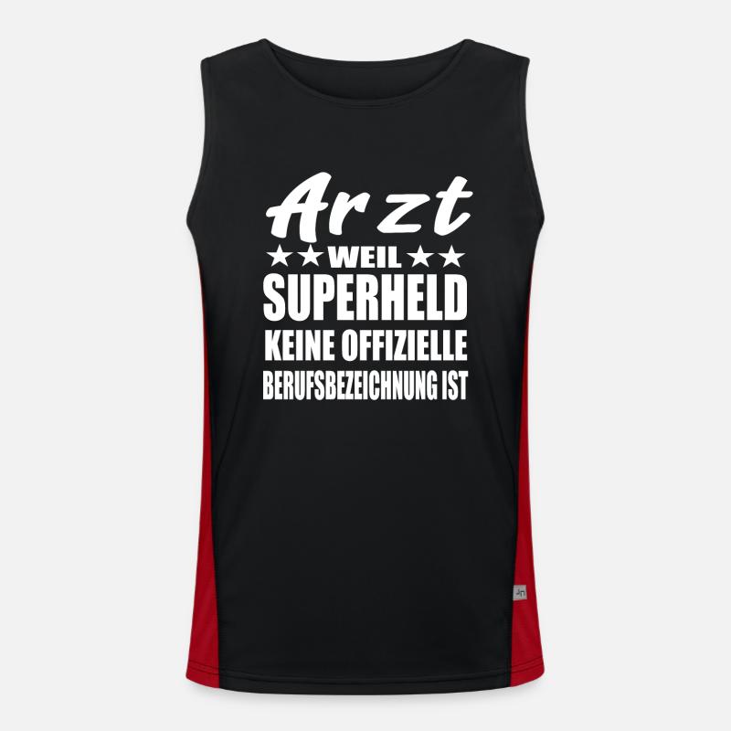 Arzt Superheld Spruch Funktionelles Kontrast-Tank Top für Männer 