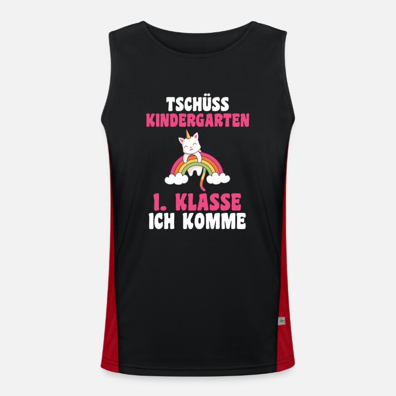 Schulkind Schulbeginn einhorn Katze Einschulung Funktionelles Kontrast-Tank Top für Männer 