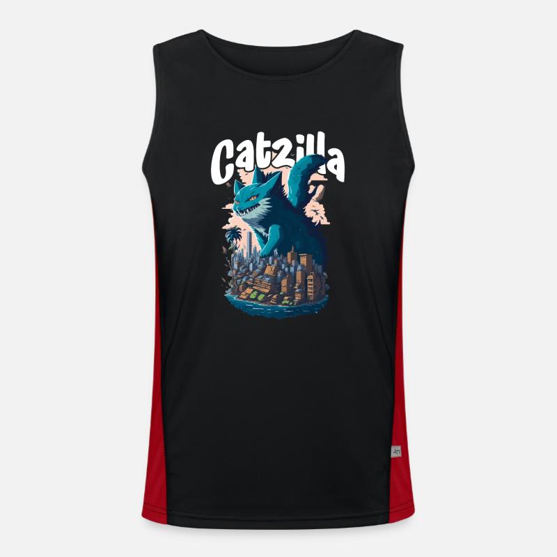 Catzilla Unleashed Funny Cartoon-Style Feline Funktionelles Kontrast-Tank Top für Männer 