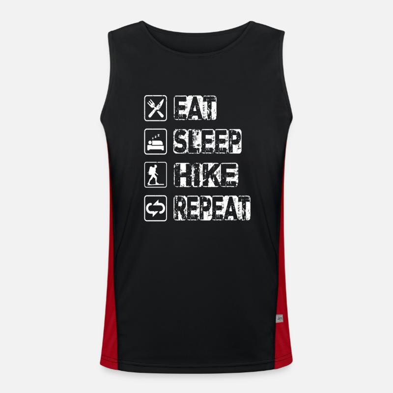 Eat Sleep Hike Repeat Funktionelles Kontrast-Tank Top für Männer 